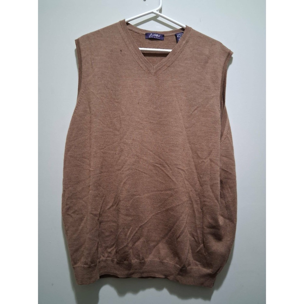 J Ashford Mens XL Brown V Neck Merino Wool Sweater Vest‎ Made in Italy READ